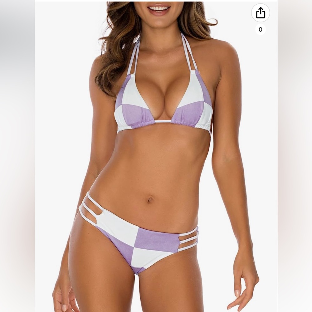 NWT Sexy Suede Strappy Triangle Bikini Set Swimsuit 2 piece Bathing suit Beach